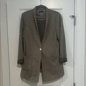 Oversized Brown and Blue Houndstooth Blazer